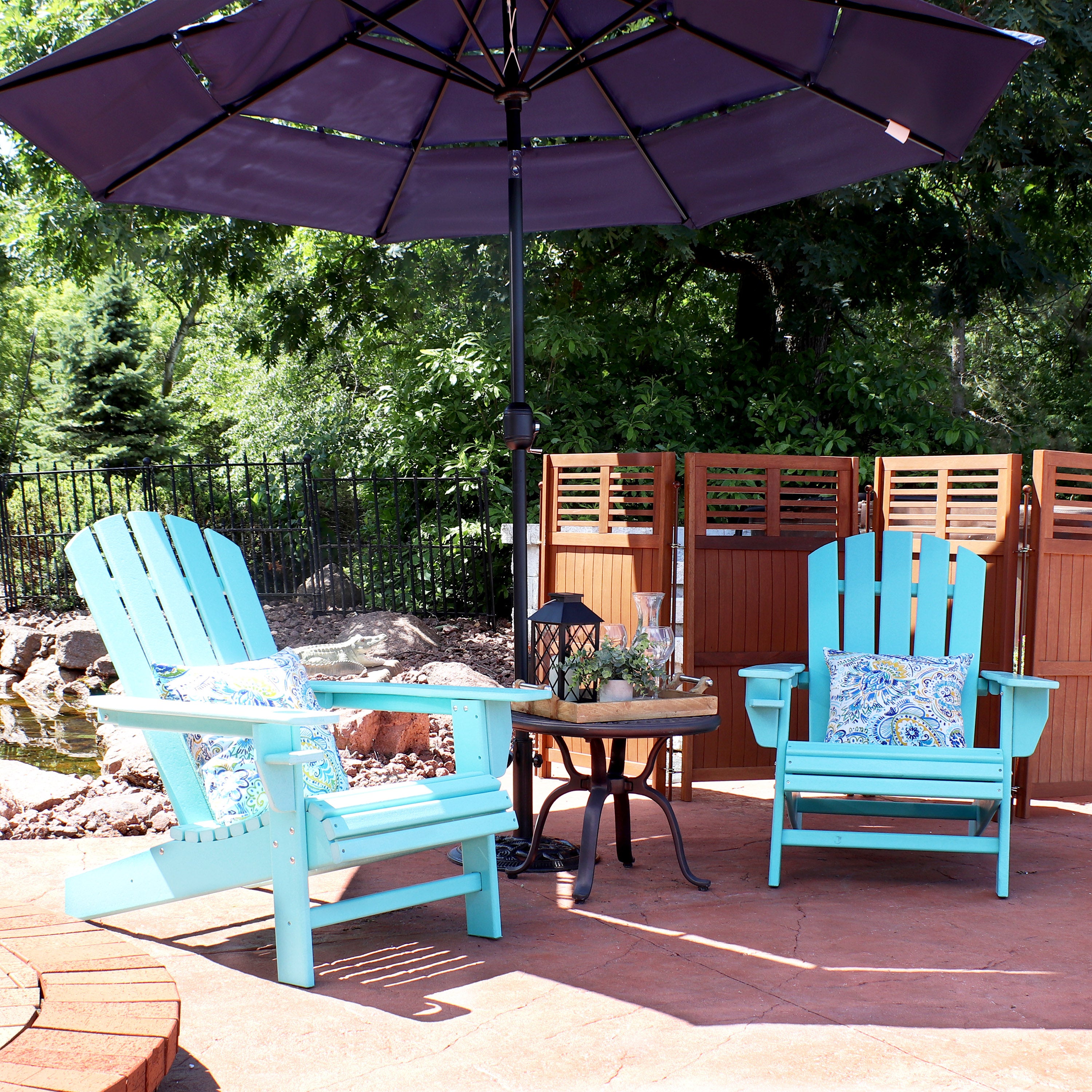 Premium Sunnydaze All-Weather Outdoor Adirondack Chairs with Cup Holders - Set of 2 Patio Chairs for Backyard, Garden, Poolside & Deck Relaxation