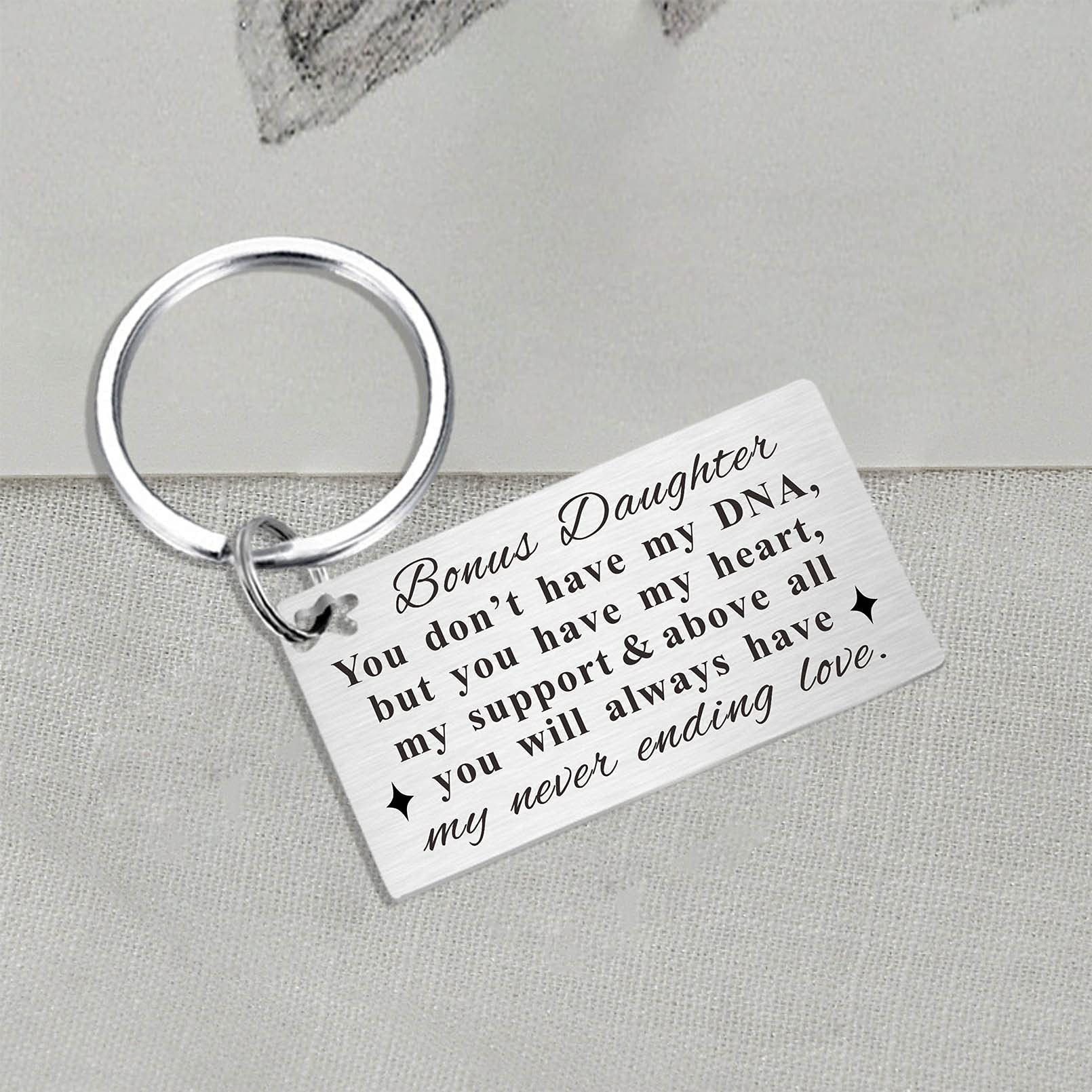 TGCNQ Bonus Daughter Gifts - Stepdaughter Keychain Keepsake for Special Occasions | Thoughtful Present for Birthdays, Christmas & Mother's Day