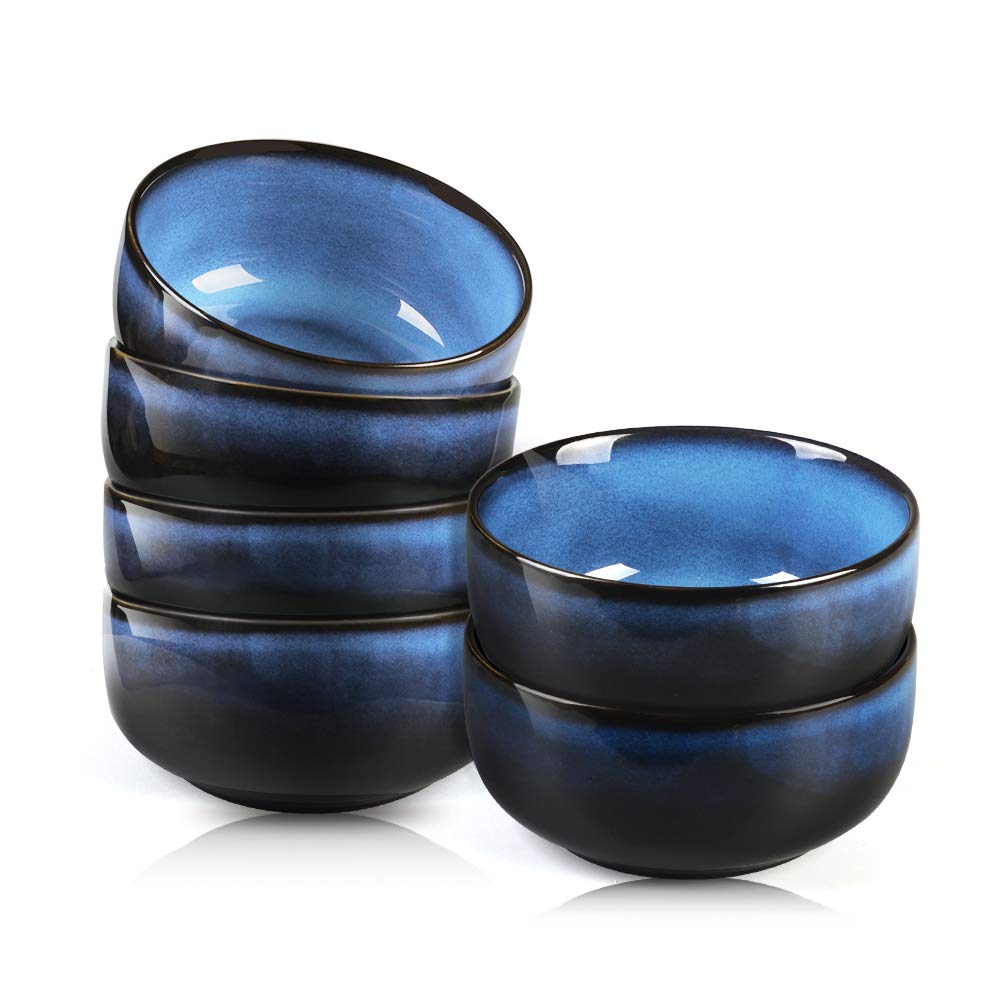 6-Piece 20oz Porcelain Cereal Bowls Set - Soup, Salad, Dessert, Pasta & Fruit Bowls in Sea Blue | Durable & Microwave Safe for Everyday Meals, Entertaining & Family Dining