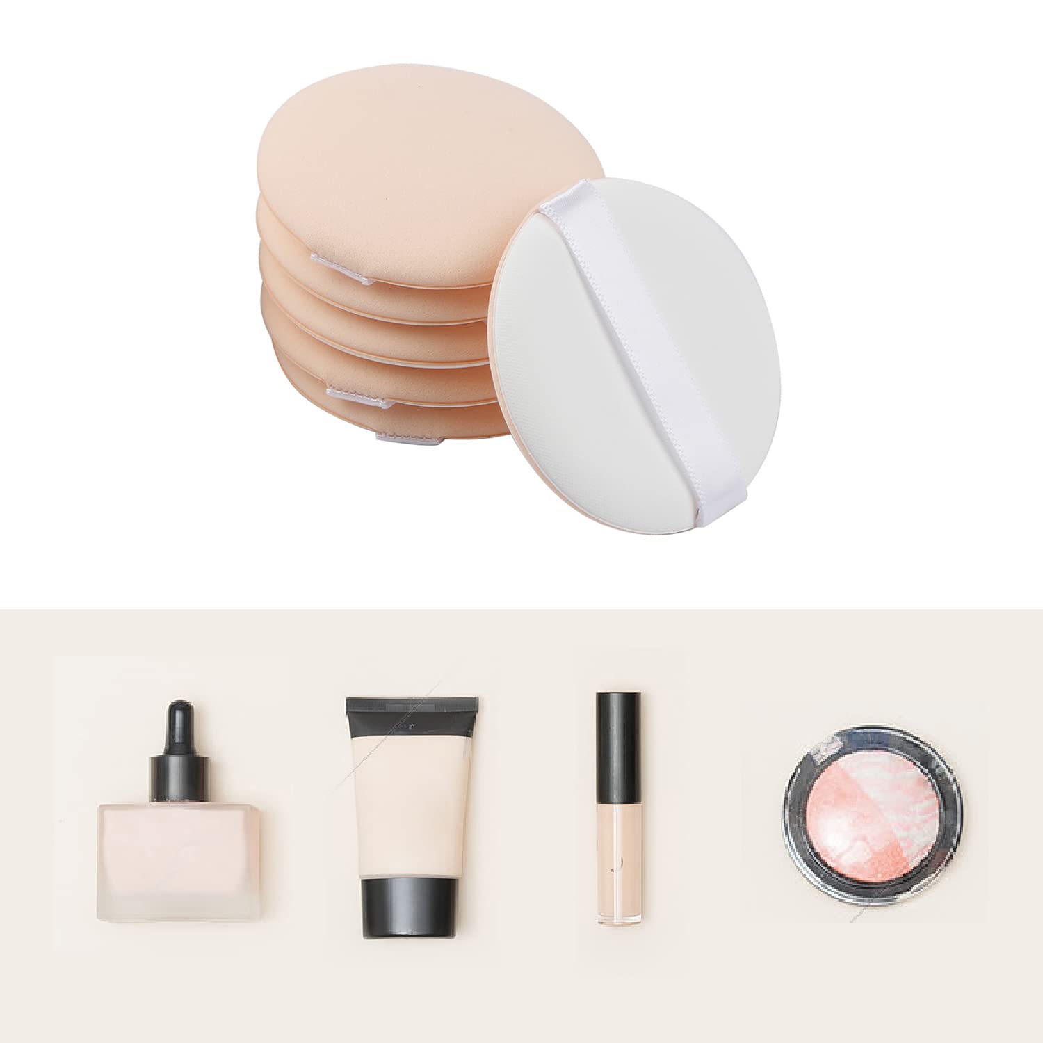 6-Piece 2.2 Inch Makeup Sponge Set - Soft Beauty Blender for Foundation, BB Cream, Liquid & Powder Application - Ideal for Daily Makeup & Professional Contouring (Beige)