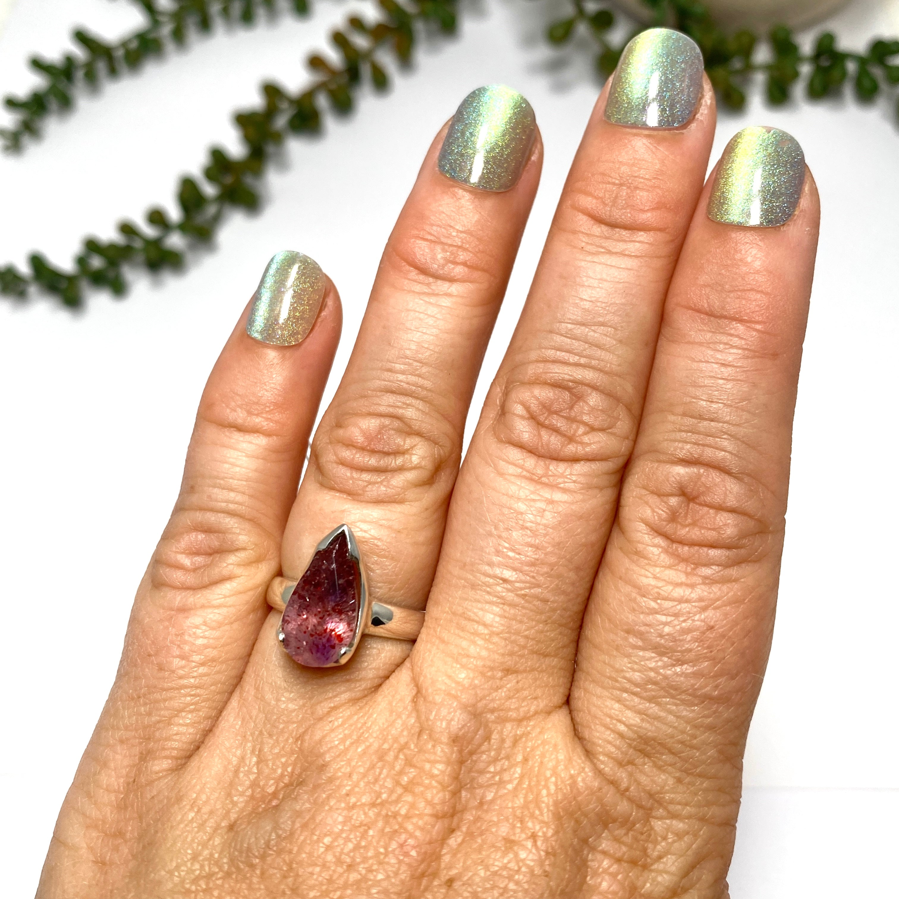 Lepidicrocite in Quartz Faceted Teardrop Ring - Size 6.5, Natural Crystal Jewelry for Women - Perfect for Boho Style, Spiritual Healing & Gift Giving