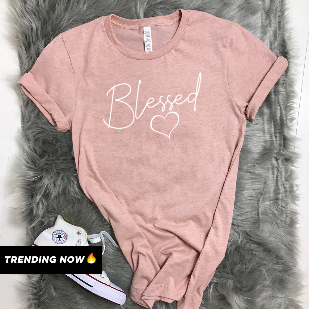 Blessed Heart Graphic T-Shirt for Men - Trendy Christian Faith Apparel - Perfect for Church, Worship & Everyday Wear