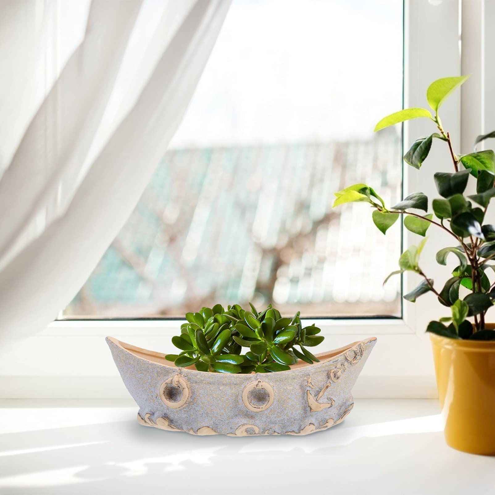 VOSAREA Mini Ceramic Flower Pot - Boat Planter for Home & Garden Decor