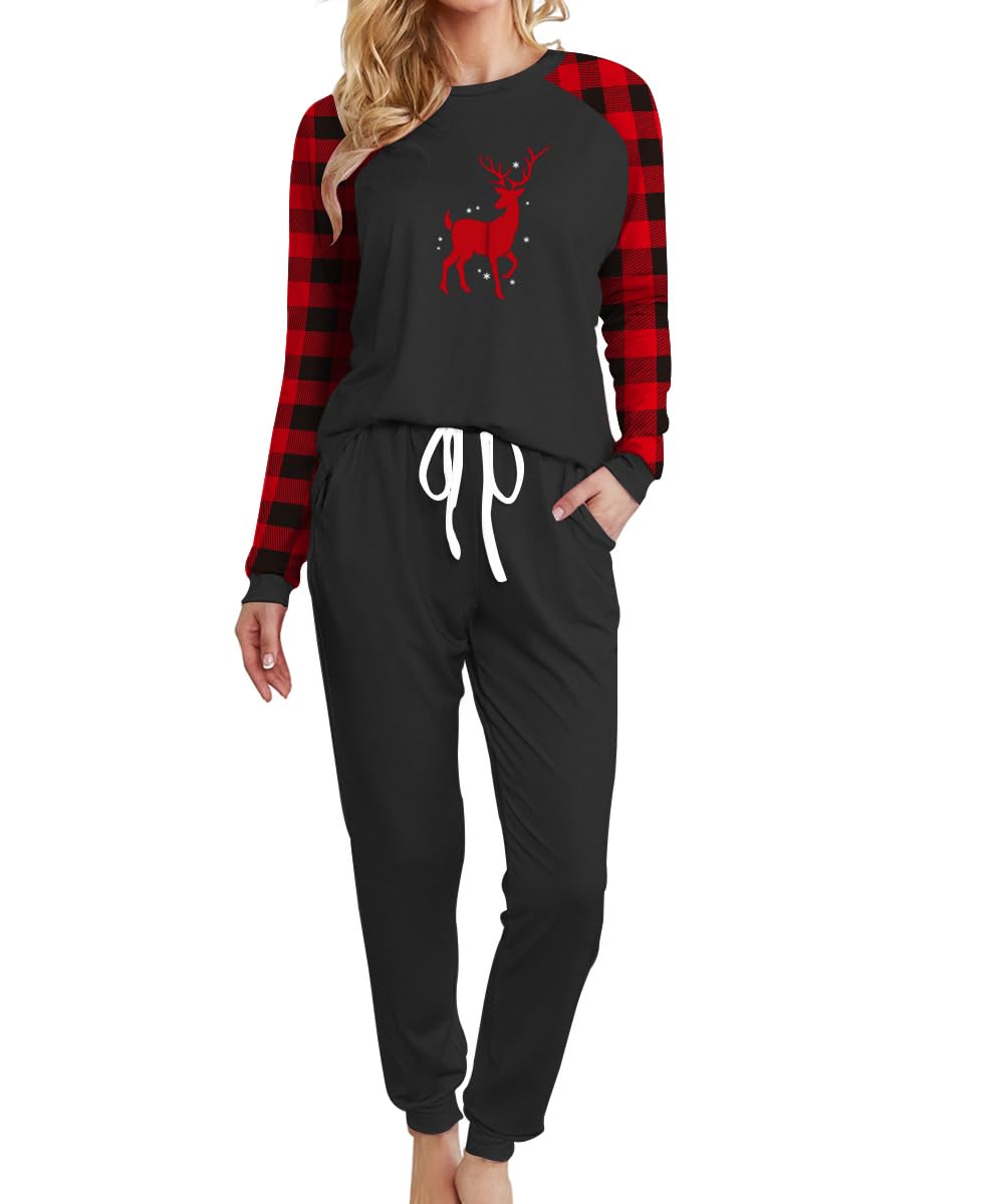 2-Piece Christmas Pajama Set for Women - Cozy Fleece Lounge Wear & Jogging Outfit, Black, XL - Perfect for Holiday Gatherings, Family Photos & Relaxing at Home