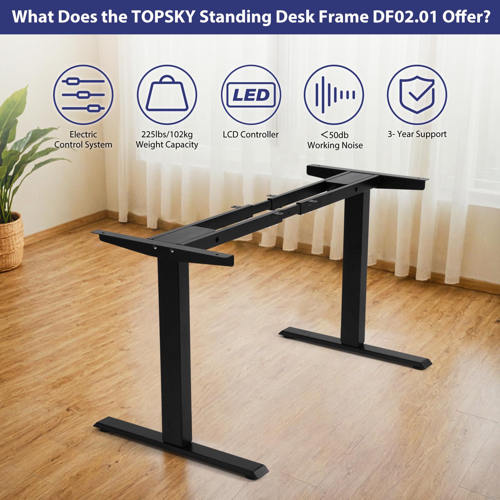 TOPSKY Dual Motor Electric Height Adjustable Standing Desk - 48 x 24 Inches, White Ergonomic Computer Desk for Home Office, Gaming & Workstation Setup