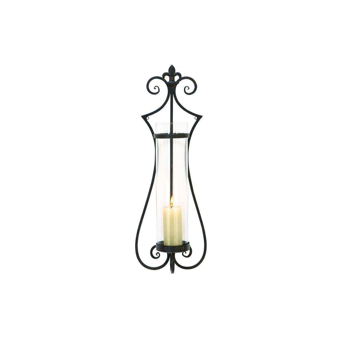 Black & Clear Classic Iron Metal and Glass Candle Sconce - Wall Mounted Candle Holder for Home Decor, Living Room, Bedroom, Wedding & Dining Room Lighting