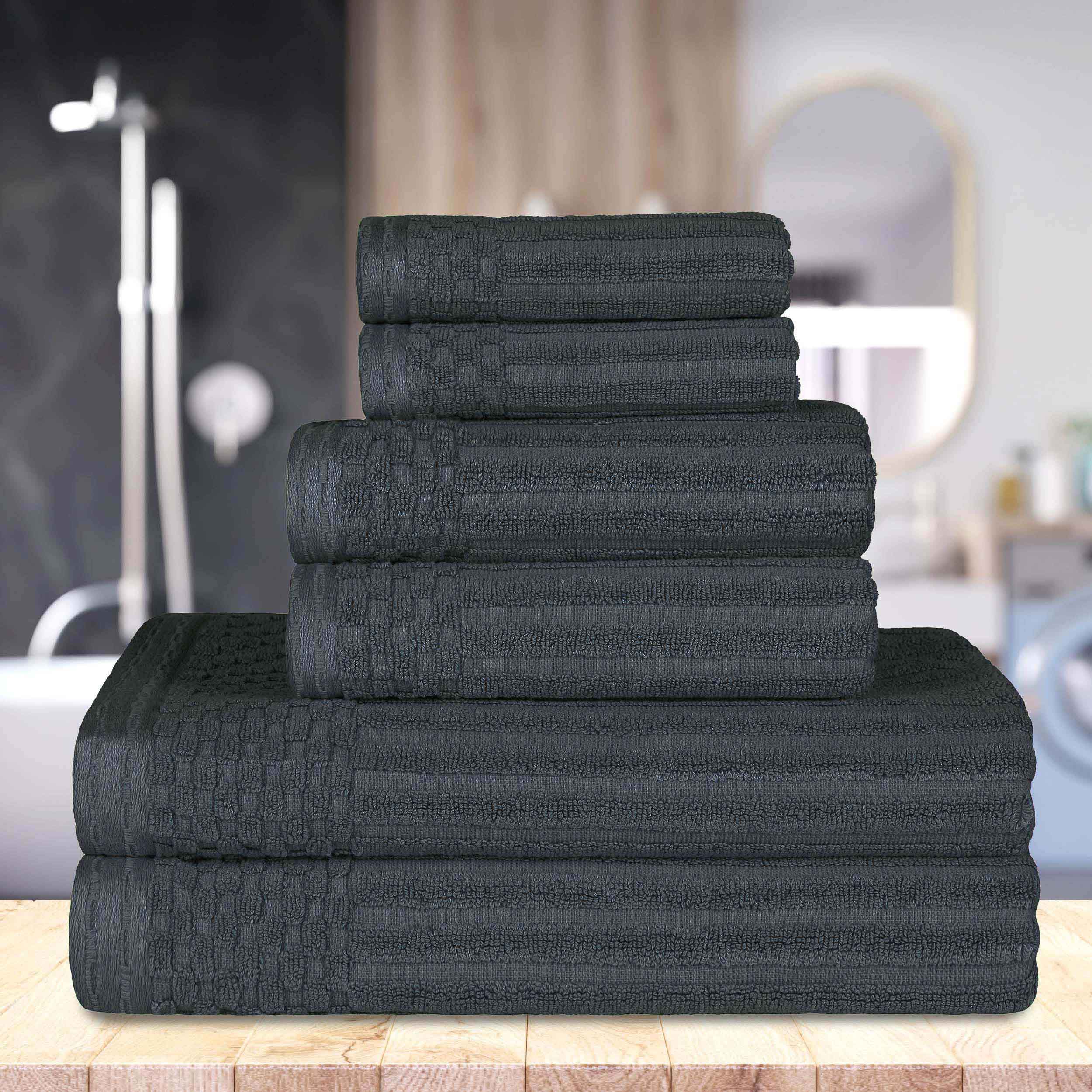 Premium 6-Piece Cotton Ribbed Textured Towel Set - Medium Weight, Soft & Absorbent Bath Towels for Spa, Gym, and Everyday Use