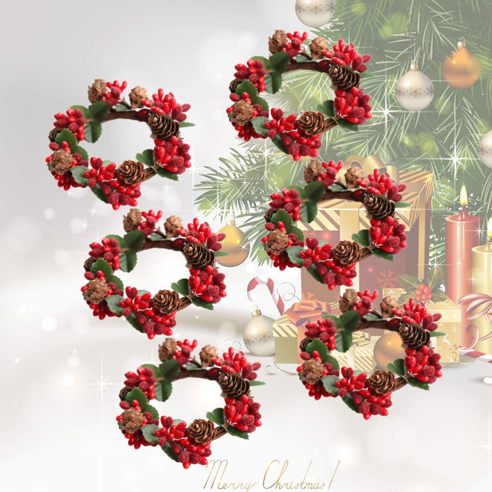 Amosfun 6Pcs Christmas Candle Rings - Tea Leaf Design Holiday Decorations for Table, Napkin Rings, Home Party, Halloween, Christmas & Wedding Decor - Perfect for Festive Centerpieces and Seasonal Celebrations