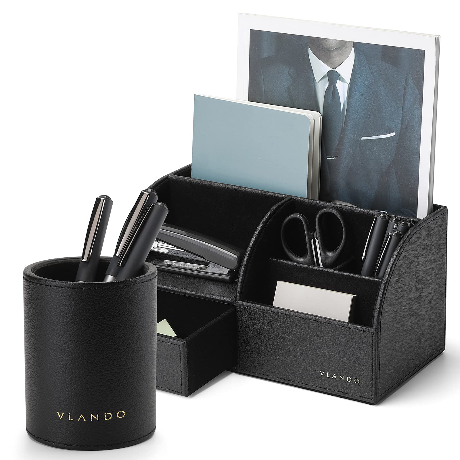 Vlando 2-Pack Black Desk Organizer with Drawer - Office Supplies Caddy for Letter, Document Storage & School Supplies | Perfect for Home, Office & Back to School Organization