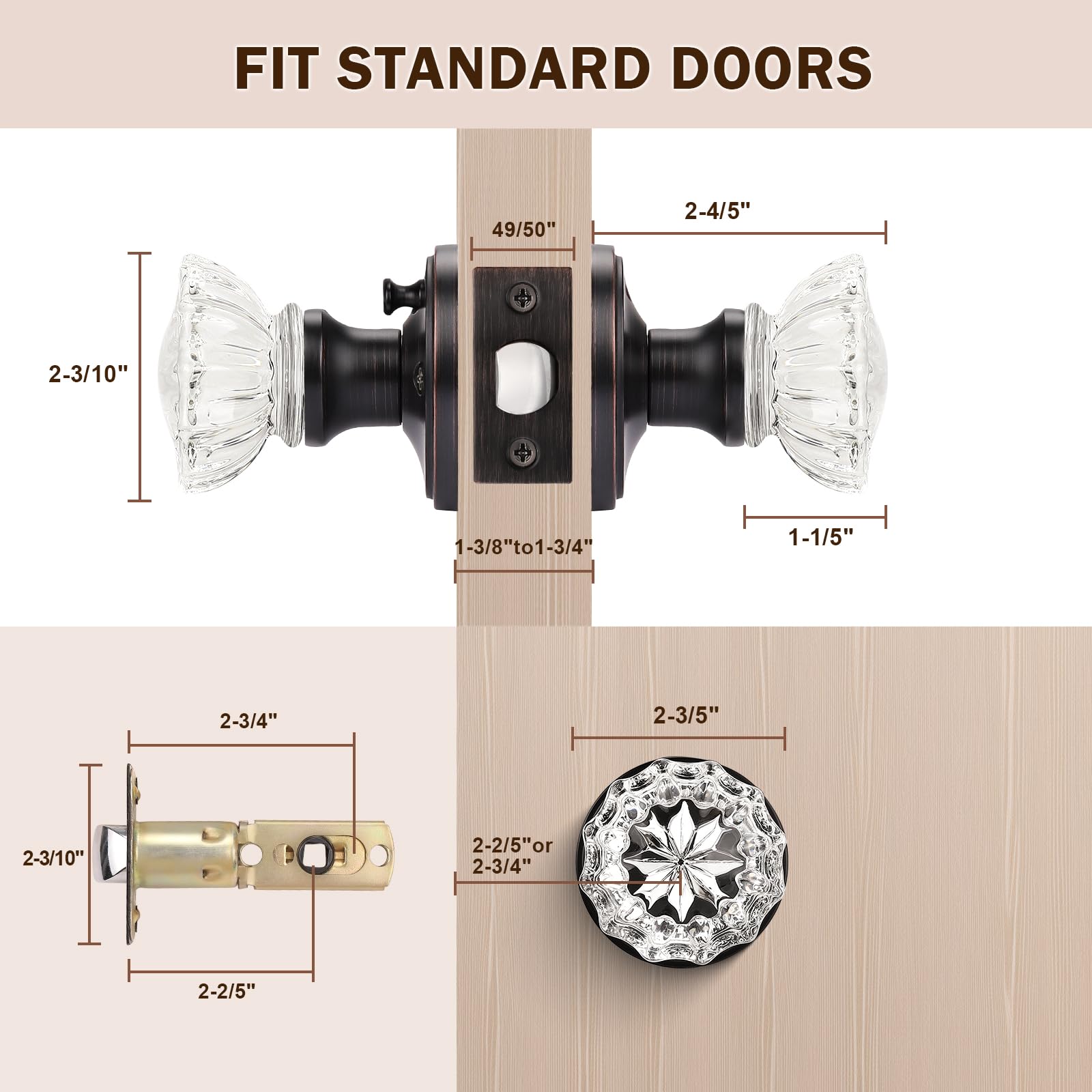 **KNOBWELL 5-Pack Clear Crystal Glass Door Knobs with Keyless Lock - Oil Rubbed Bronze Plate for Bedroom & Bathroom Privacy - Perfect for Interior Doors, Closets, and Home Décor**