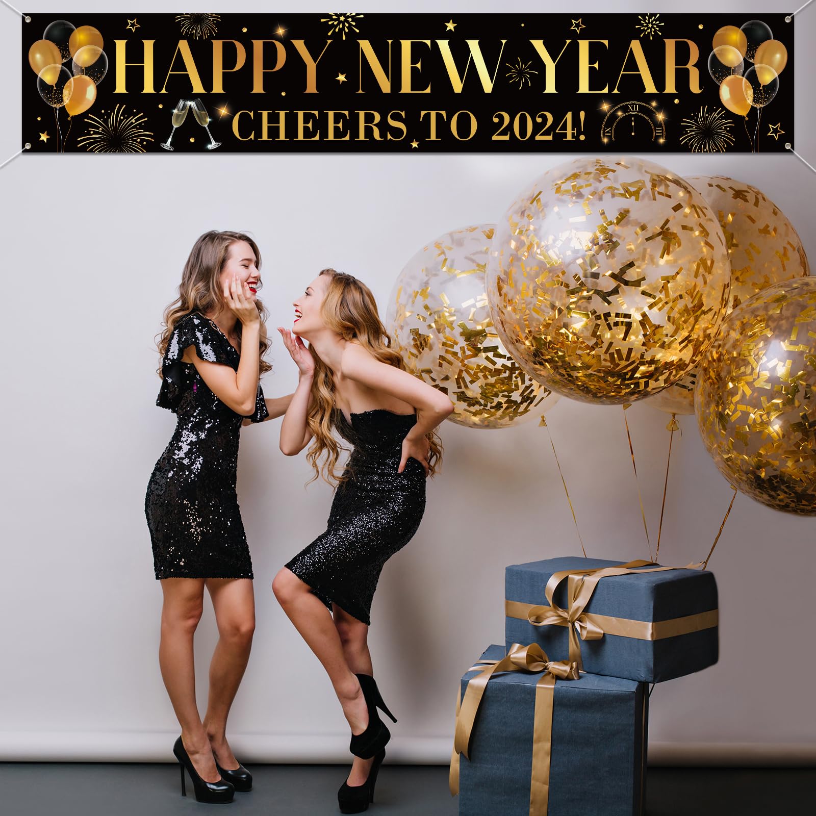 2024 Happy New Year Banner Decorations - Premium New Year's Eve Party Supplies for Indoor & Outdoor Celebrations | Perfect for Home, Office, and Event Decor