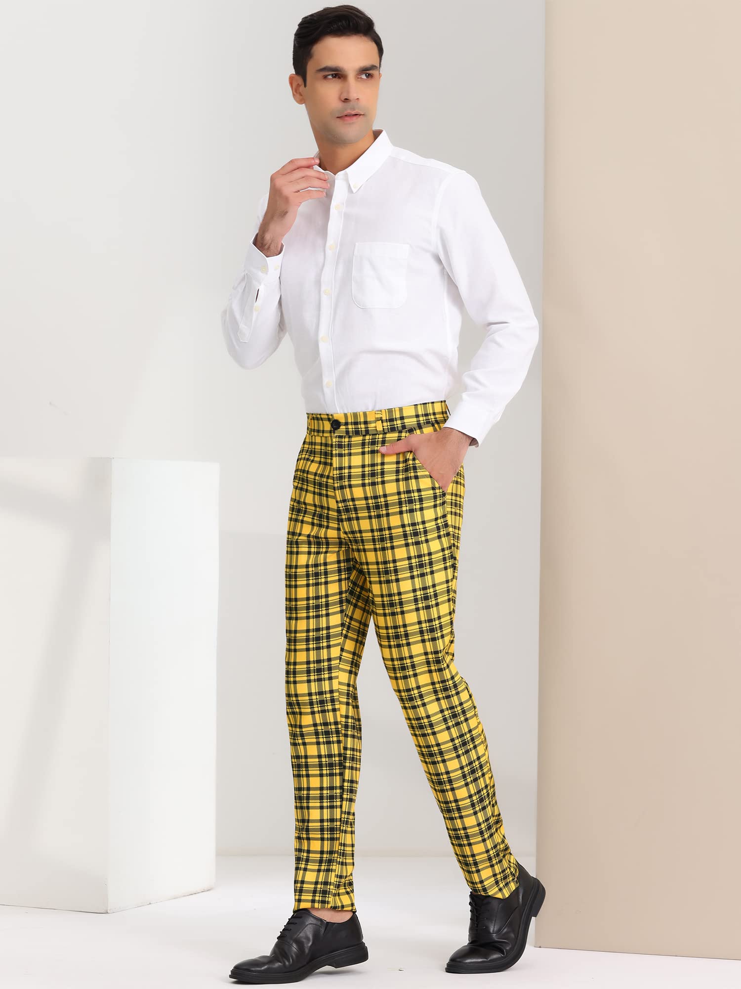 Lars Amadeus Men's Checkered Dress Pants - Flat Front Regular Fit Plaid Slacks for Work, Prom & Business Casual | Office, Wedding & Formal Occasions