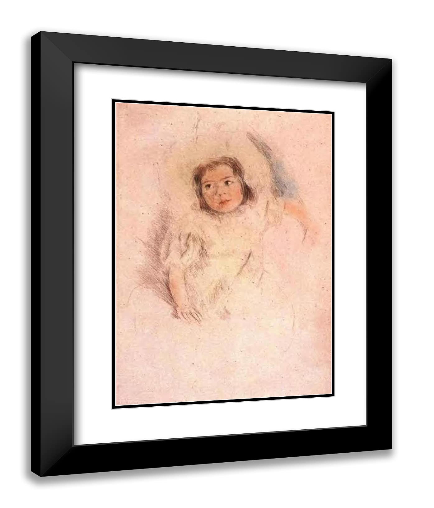 Mary Cassatt 'Margot Wearing a Bonnet' 19x24 Inch Black Modern Framed Art Print with Double Matting - Perfect for Living Room, Bedroom, or Office Wall Decor