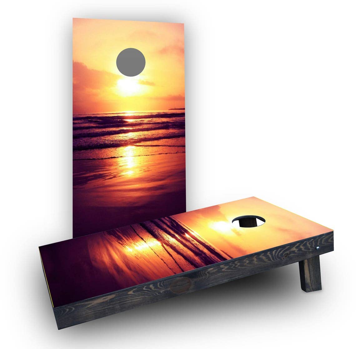 Custom Beach Sunset Themed Cornhole Board Set - Premium Outdoor Tossing Game for Backyard, Beach, Park & Tailgate Parties | Perfect for Summer BBQs, Picnics & Outdoor Events (White)