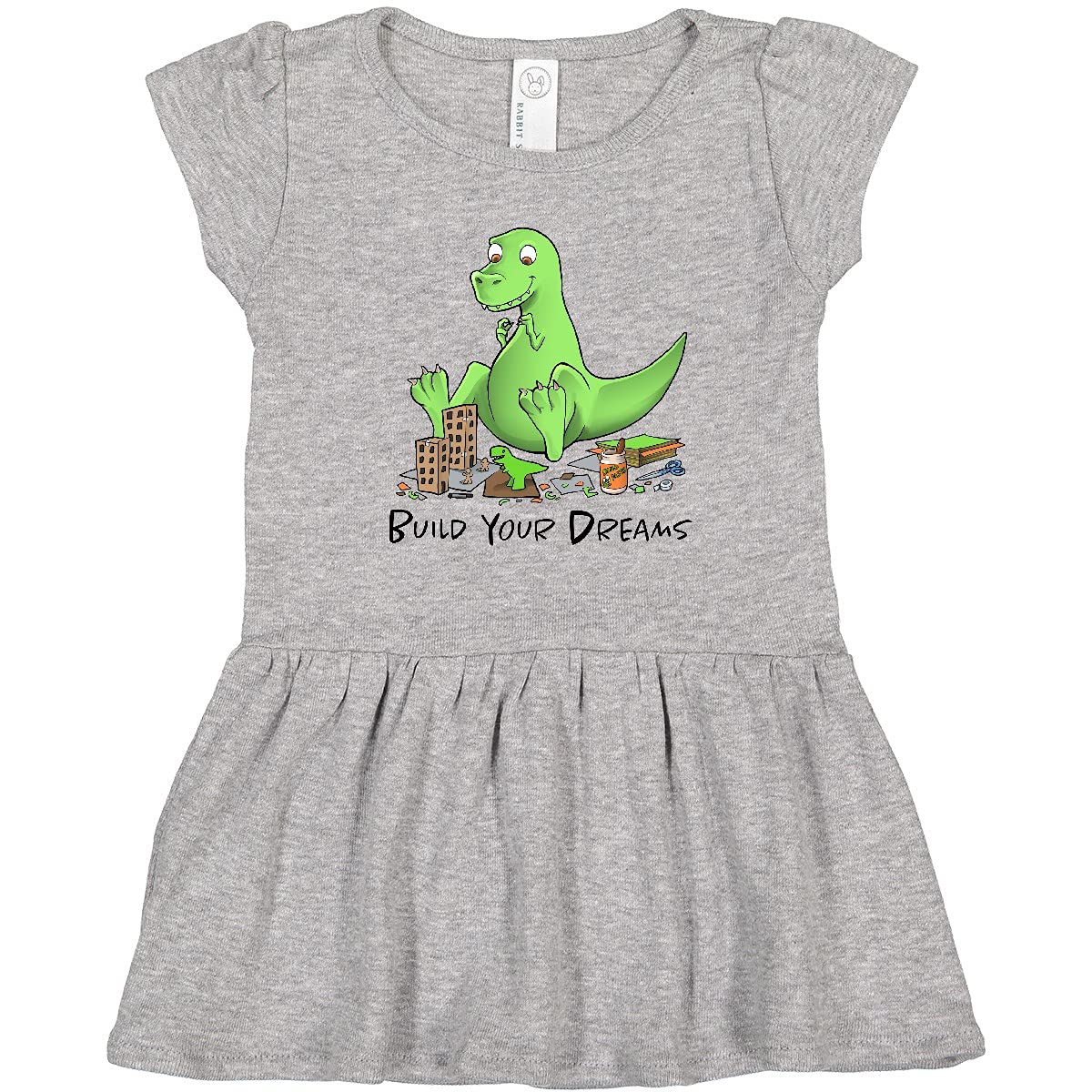 Inktastic Build Your Dreams Dinosaur Crafting Toddler Dress - Cute Dino Print Kids Outfit for Playdates, Birthday Parties & Preschool Activities