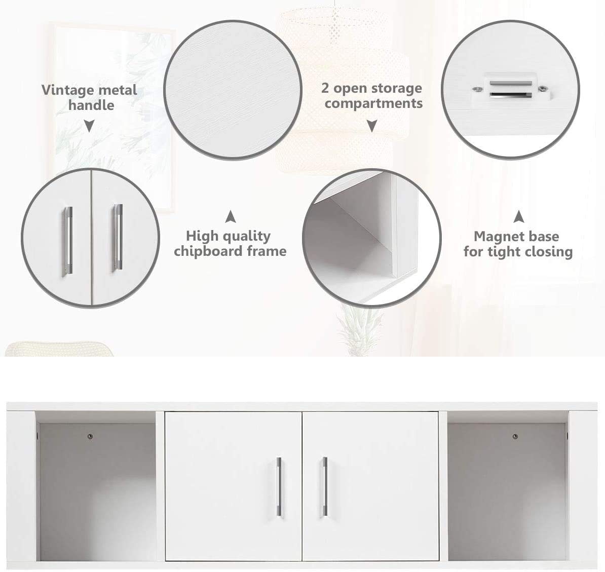 Giantex Wall Mounted Storage Cabinet with Floating Computer Desk & Shelves - Space Saving Furniture for Living Room, Bedroom, Office, TV Media Console - Perfect for Small Spaces & Home Organization