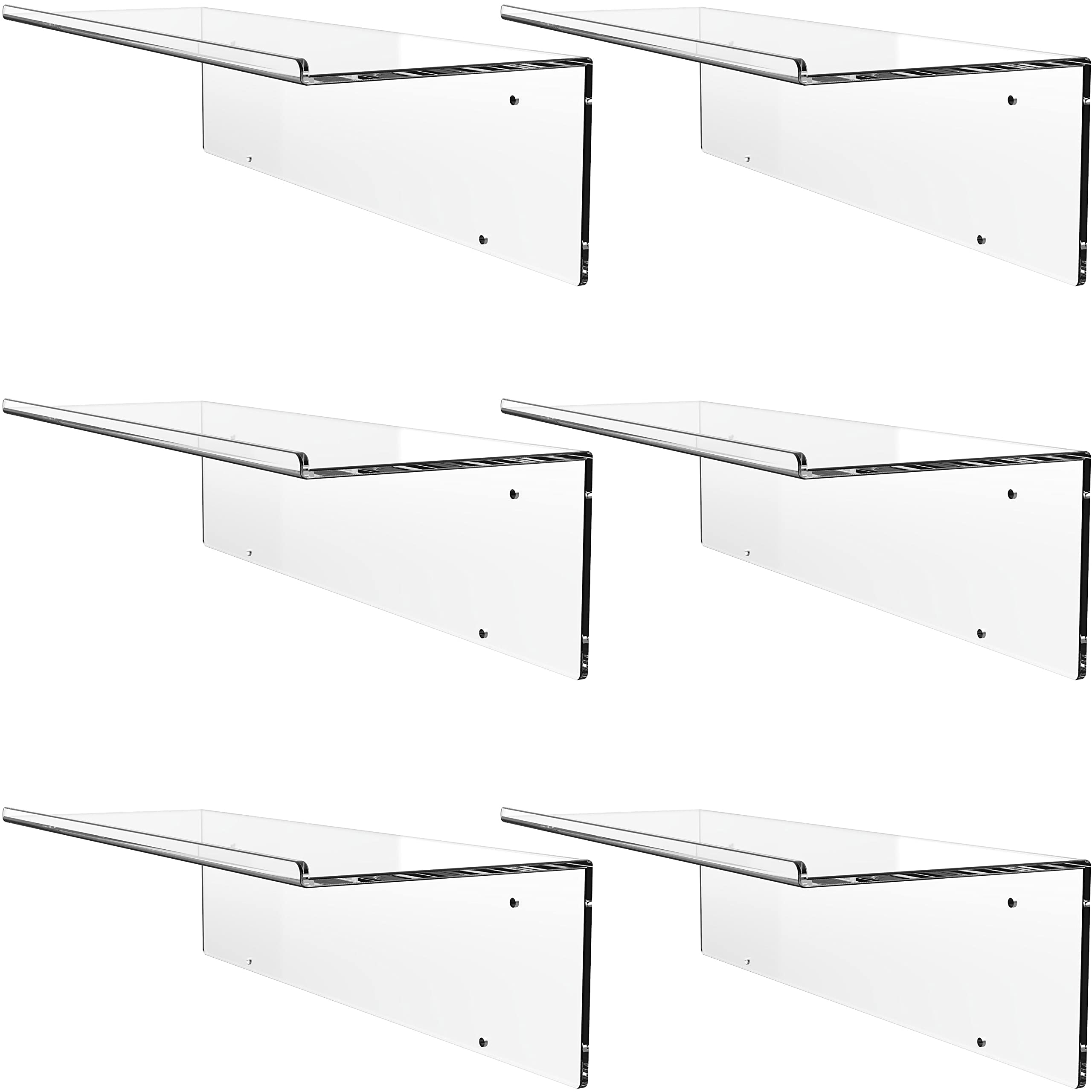 Set of 6 Invisible Acrylic Floating Wall Ledge Shelves - Modern Wall Mounted Display Shelves for Bedroom, Living Room, Bathroom & Laundry Room Decor - Perfect for Plants, Lego, Funko Pop Collections - Ideal for Home Organization & Stylish Storage Solutions