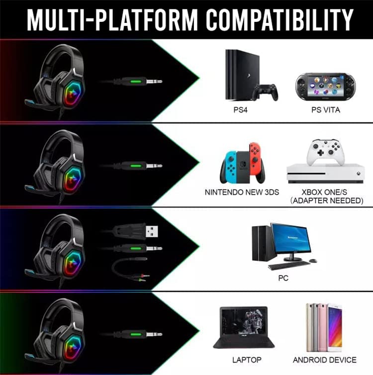 Premium Black Universal Gaming Headset with Noise-Canceling Mic - Over-Ear Headphones with Deep Bass & Surround Sound for PC, Xbox, PS5, Mac - Perfect for Nintendo NES Games & Long Gaming Sessions - Ideal for Competitive Gaming, Streaming & Home Entertainment