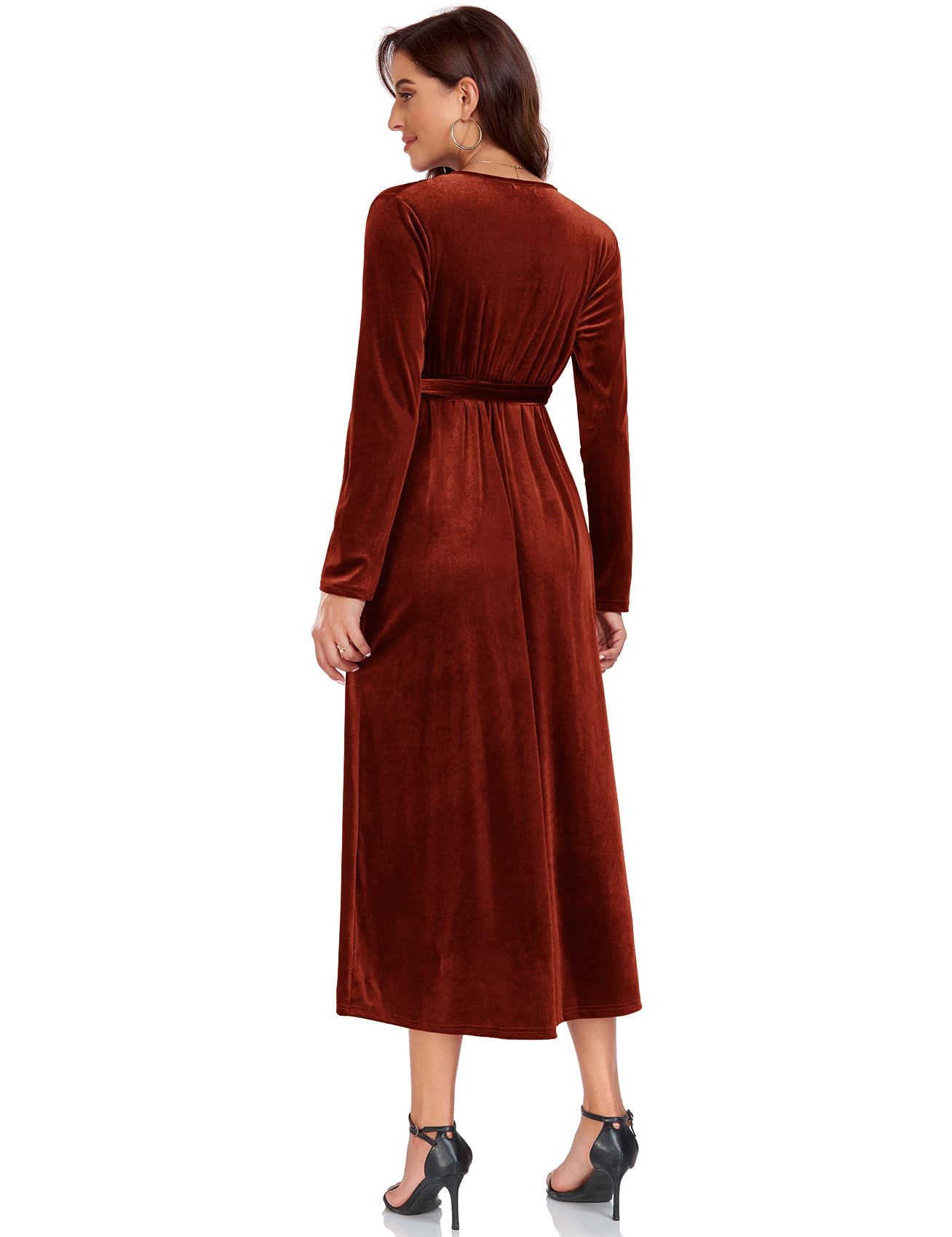 CYCLAMEN 2023 Velvet Wrap Dress - V Neck Ruffle Sleeves Long Maxi Dress for Women | Elegant Party, Wedding Guest & Cocktail Dress | Perfect for Evening Gala, Holiday Party & Special Occasions