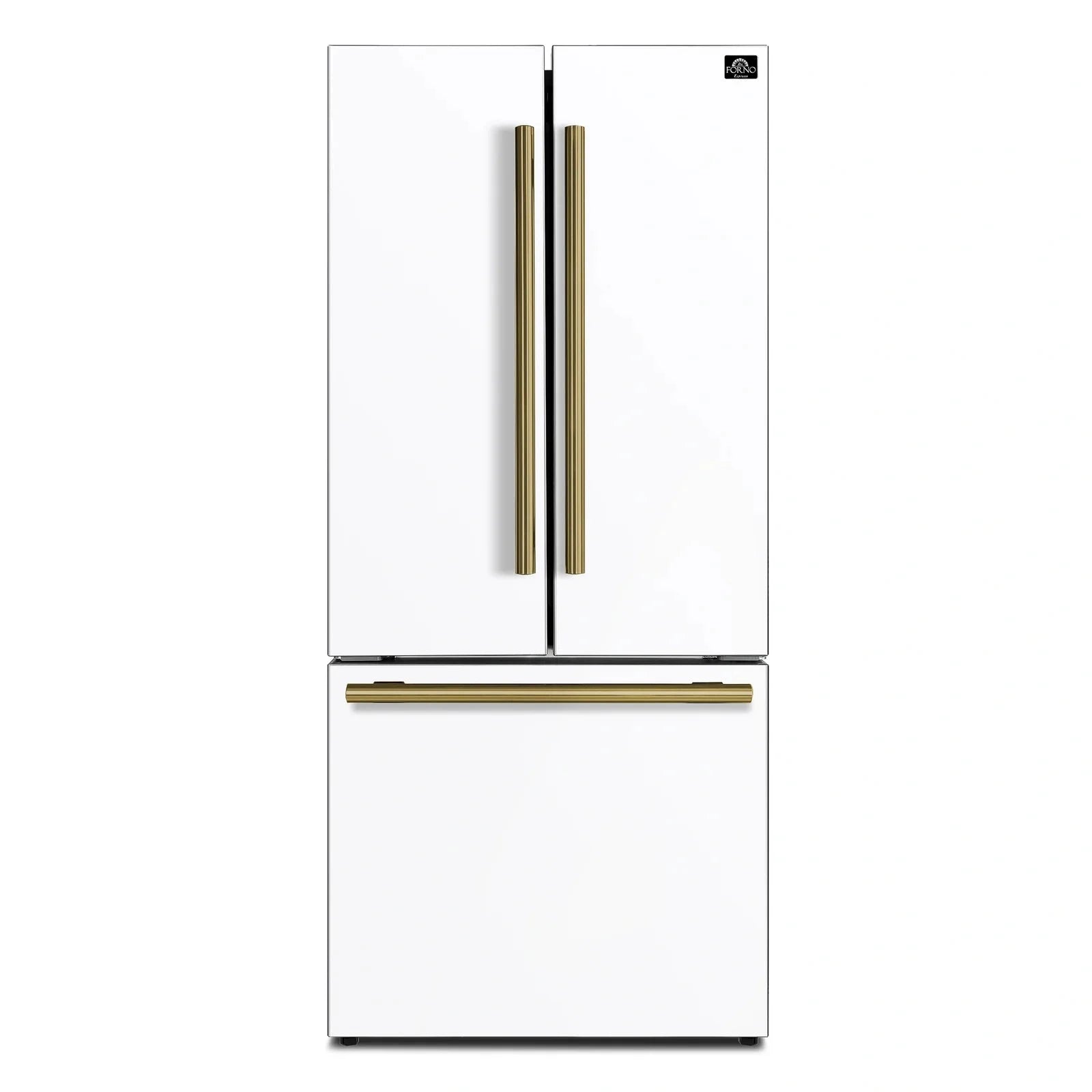 Forno Espresso Gallipoli 30-Door Refrigerator with Ice Maker - White Finish & Antique Brass Handles (Model FFFFD1974 31WHT) | Perfect for Home Bars, Kitchen Upgrades & Entertaining Spaces