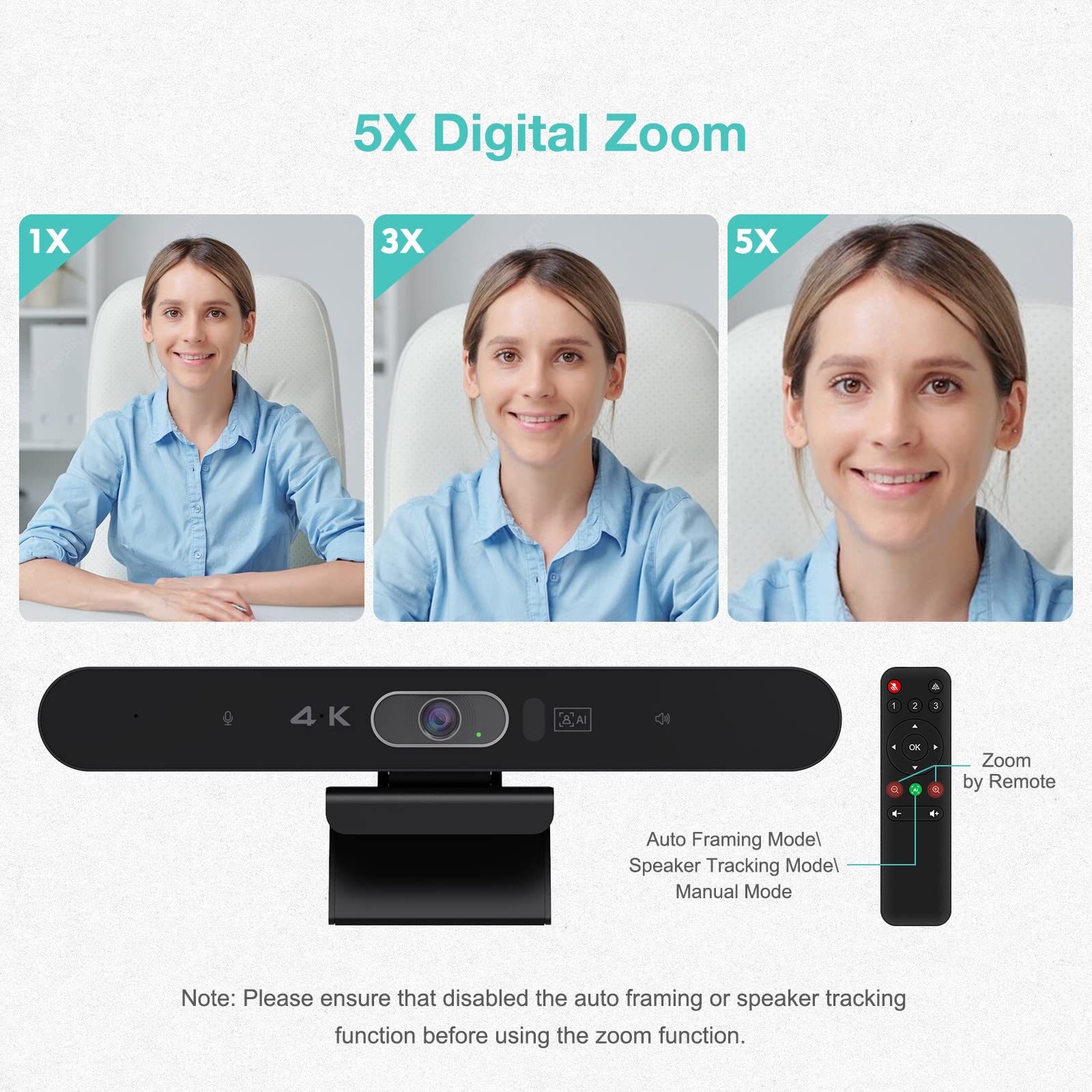 4K Pro Audio Video Conference Webcam with Remote Control - AI-Powered HD Camera with Built-in Mic & Speaker for PC, Laptop, Monitor (Windows Compatible) - Perfect for Zoom, Teams, Skype Meetings, Remote Work & Online Classes