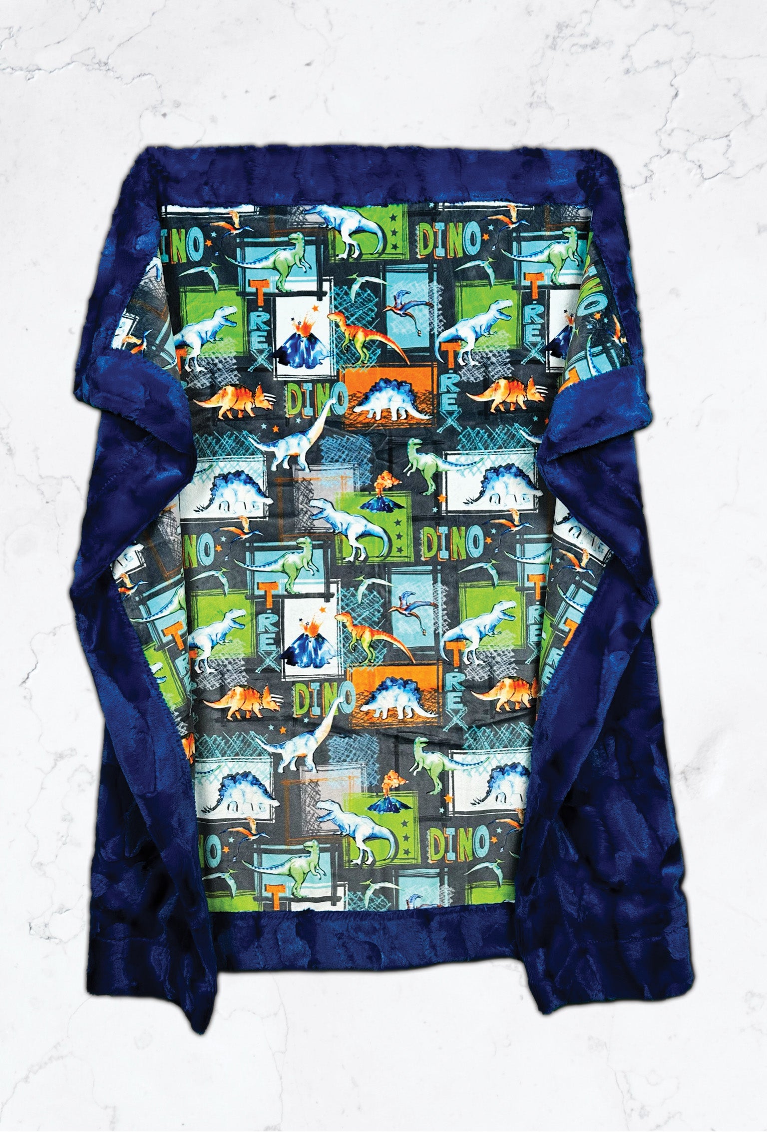 Premium T-Rex Dinosaur Graphite Print on Royal Blue Fleece Toddler Blanket 45x55 Inches with Matching Pillowcase - Soft Nursery Bedding for Boys & Girls, Perfect for Naptime, Playtime and Baby Shower Gifts