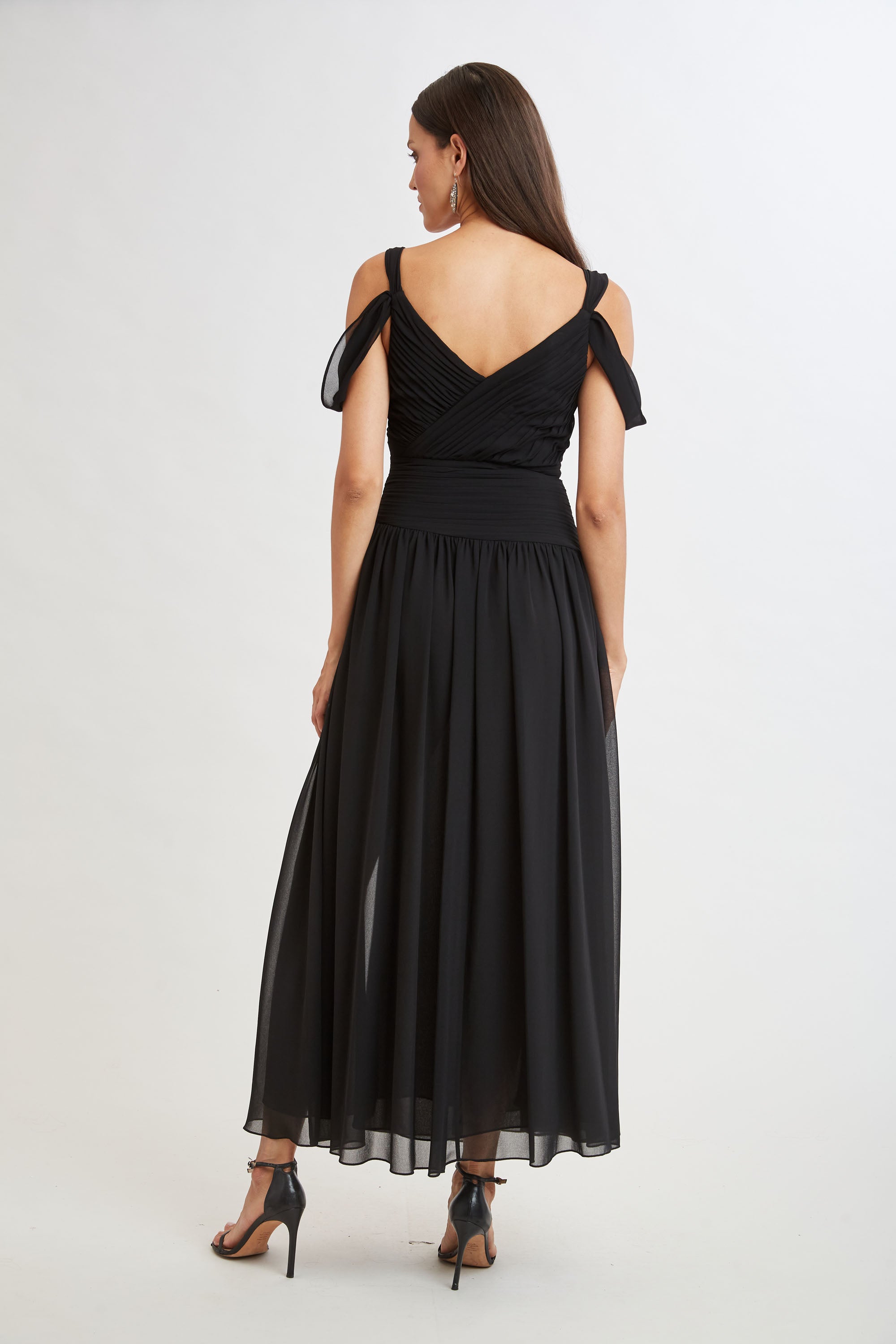 Elegant Georgette Cold Shoulder Evening Gown - Women's Formal Dress for Prom, Party & Special Occasions