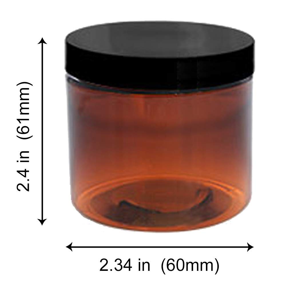 8oz Amber Plastic Jars with Blank Labels - BPA Free PET Plastic Containers (12 Pack) for DIY Crafts, Homemade Beauty Products & Essential Oil Storage