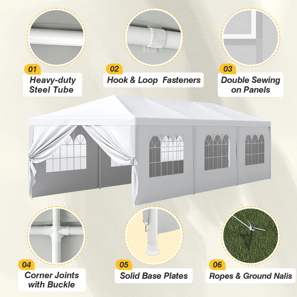 SEALAMB 10x30ft White Party Canopy Tent with 8 Removable Sidewalls - Large Outdoor Wedding Tent for Backyard Events, Birthday Parties, Garden Gatherings & Patio Shelter | Perfect for Outdoor Celebrations, Festivals & Temporary Shade Solutions