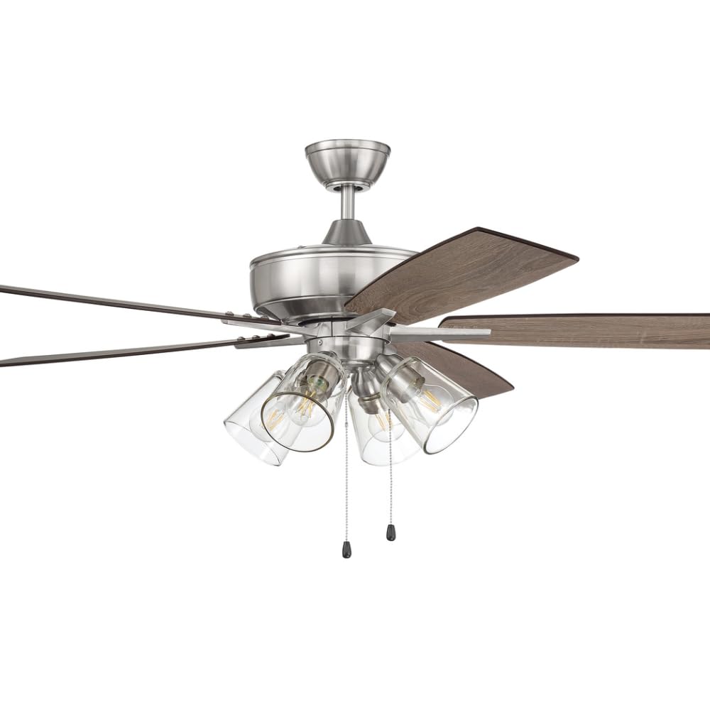 Craftmade S104BNK5-60DWGWN 60 Inch Indoor Ceiling Fan with LED Light Kit, 5 Reversible Driftwood/Grey Walnut Blades, Brushed Nickel Finish - Perfect for Living Room, Bedroom, or Patio Cooling and Lighting