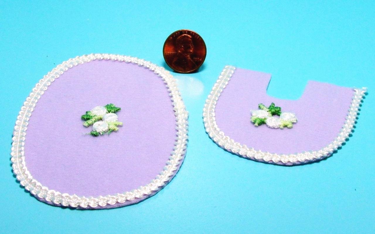 Miniature Lavender Bathroom Rug Set with Lace & Flower - Tiny Dollhouse Accessories for Fairy Garden, Home Decor & DIY Scenes | Perfect for 1:12 Scale Dollhouses, Fairy Gardens & Miniature Displays