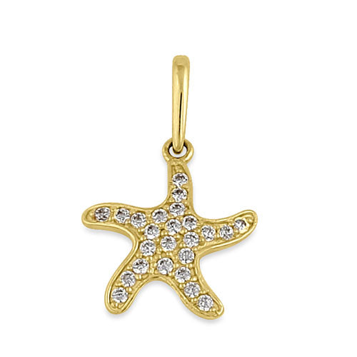 14K Solid Yellow Gold CZ Starfish Pendant Necklace - Dainty Beach Jewelry for Women, Perfect for Summer Vacations & Ocean-Themed Gifts