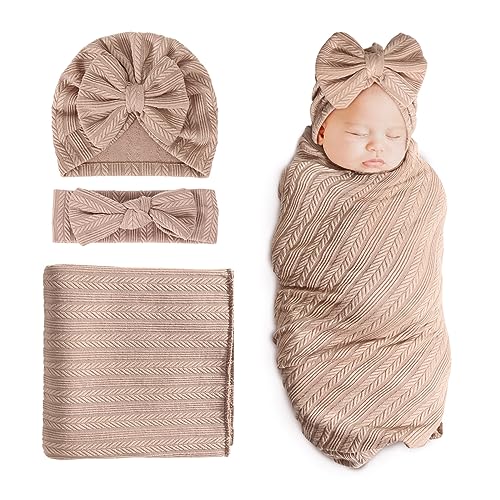 1 Set: Wheat-pattern Hat + Hairband + Blanket (Coffee)