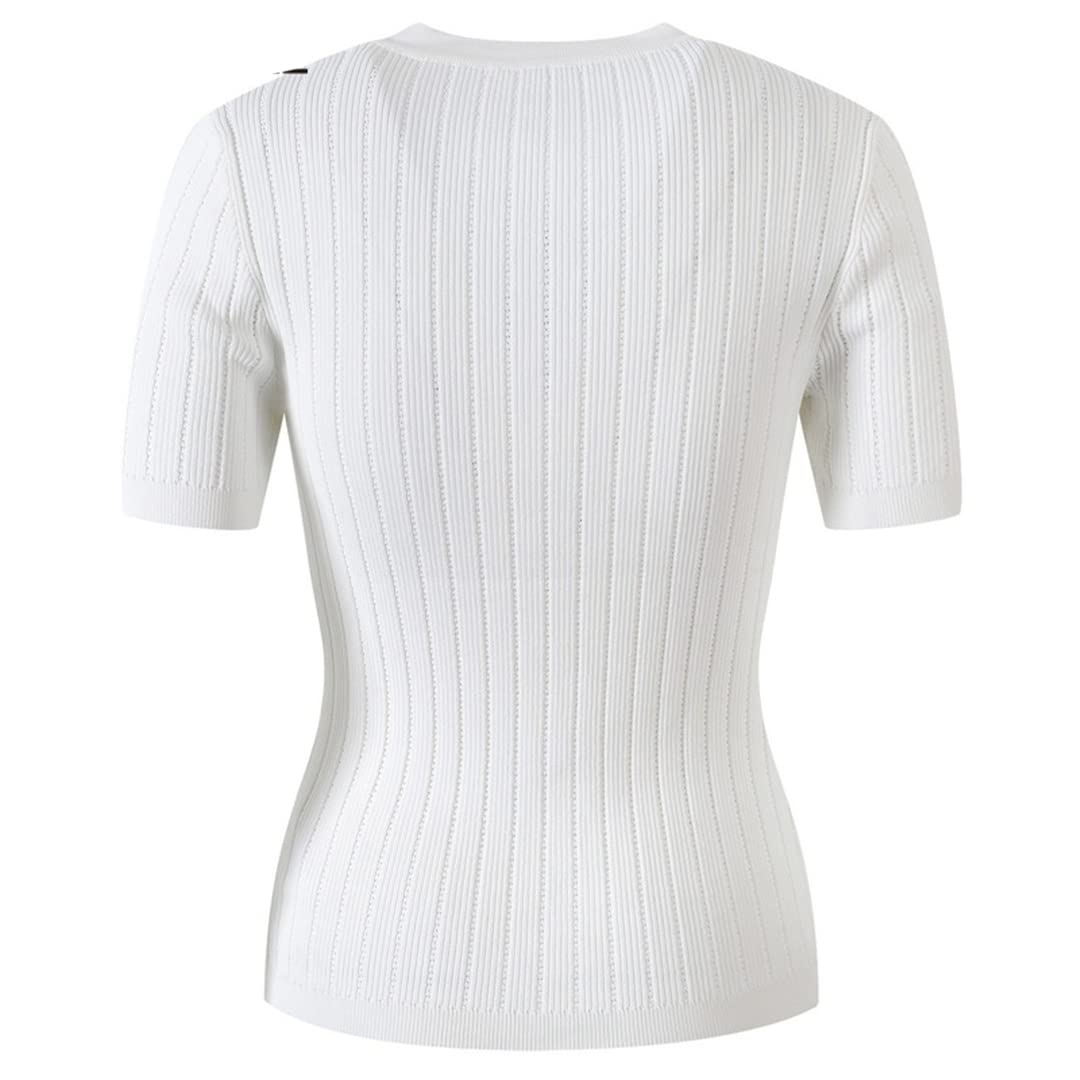 Korean Summer O-Neck Short Sleeve Casual Knitted Top Elegant Slim Cardigan Sky Blue M | Women's Lightweight Knitwear for Office, Dating & Travel | Breathable Cotton Blend Summer Cardigan