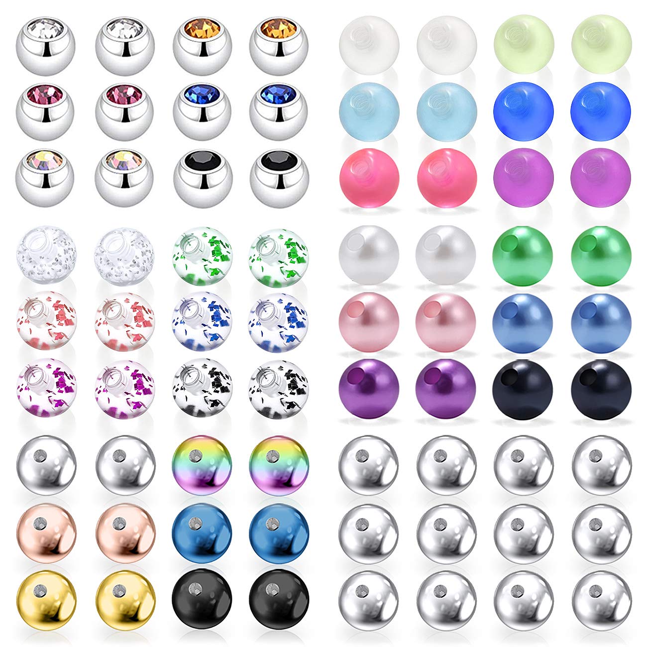 14G 5mm Surgical Steel & Plastic Replacement Balls for Industrial Barbell, Eyebrow, Lip, Tongue, Nipple Piercings - 72Pcs Externally Threaded Body Jewelry - Perfect for Piercing Upgrades, Spare Parts & DIY Jewelry Making