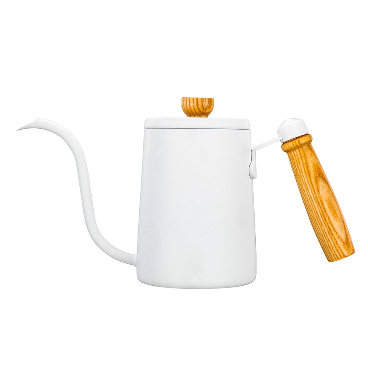 Premium I.XXI 600ml Gooseneck Coffee Kettle with Walnut Handle - Perfect for Pour Over, Drip Coffee & Tea Brewing - Stylish White Electric Water Kettle for Home & Office Use