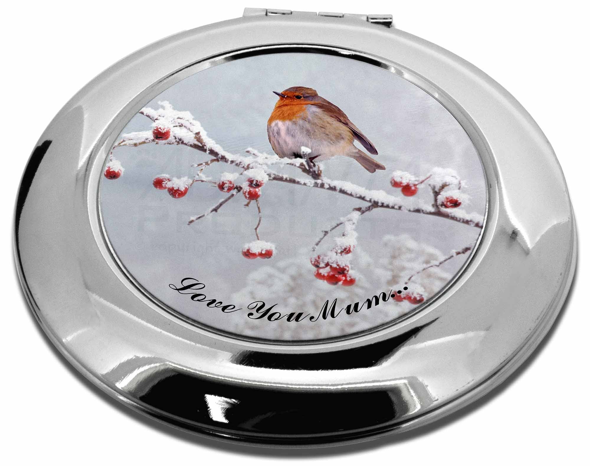 TOMENGBEIAABBCC Aeiniweraabbcc HlpiAMok Yasirona Snow Robin 'Love You Mum' Make-Up Round Compact Mirror - Perfect for Travel, Handbags & Everyday Touch-Ups