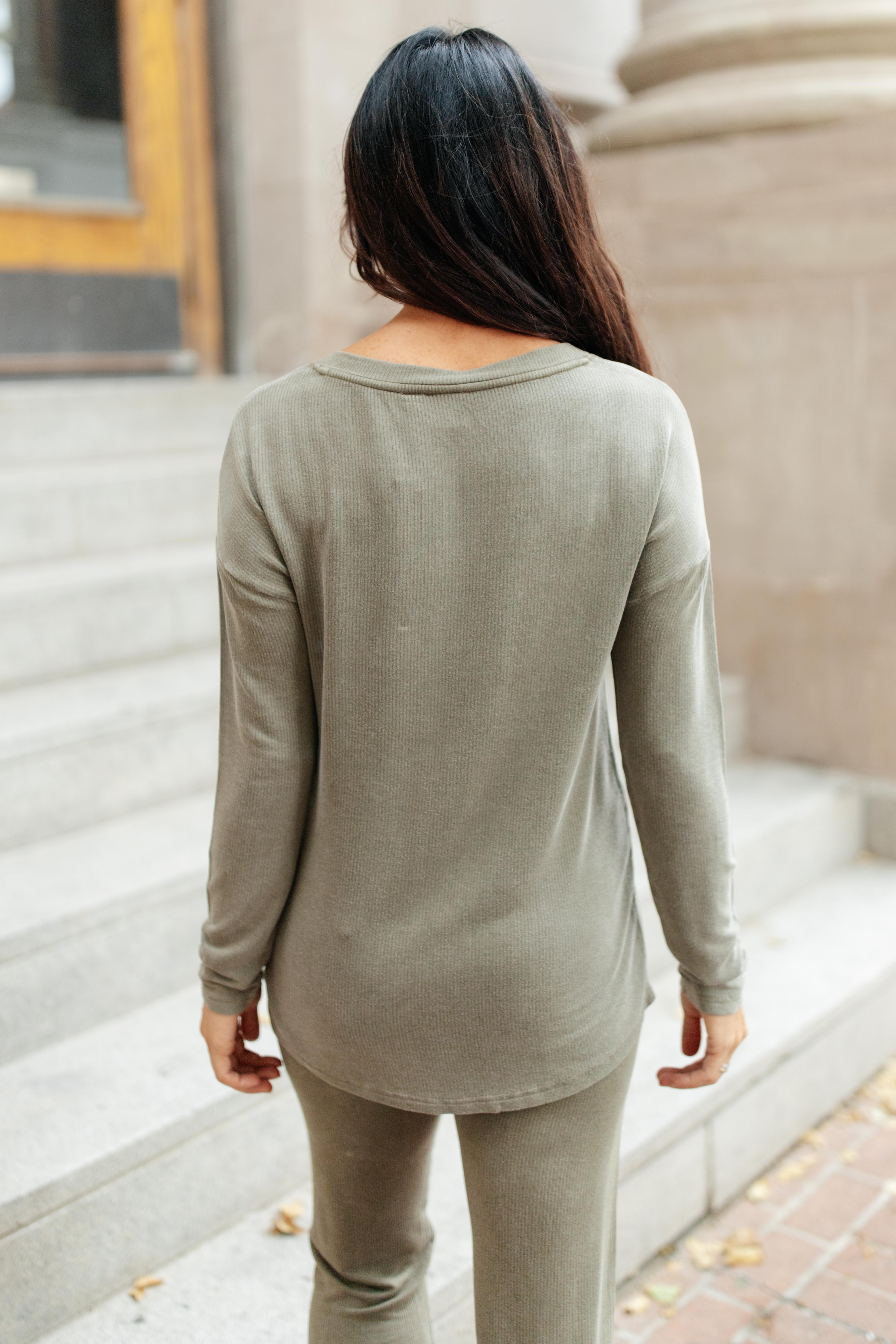 Essential Lounge Top in Mineral Wash Olive - Soft & Comfortable Women's Casual Shirt for Relaxing at Home, Yoga, or Running Errands
