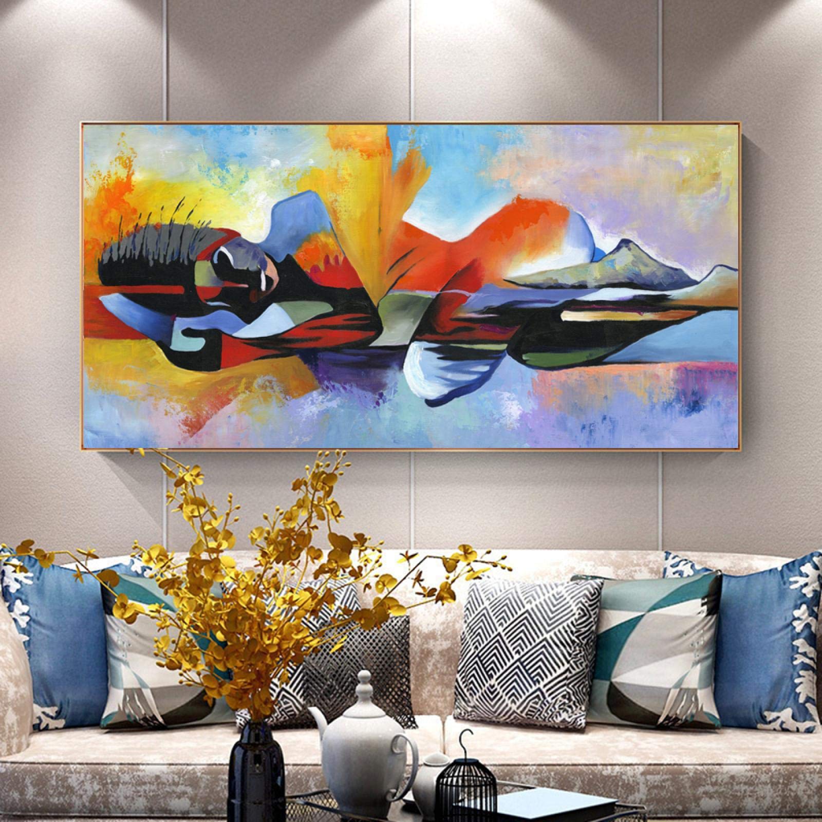 Modern Oversized Buddha Wall Art - Abstract Oil Painting Canvas Print 70x160cm (28x63in) Framed - Perfect for Living Room, Meditation Space & Home Decor