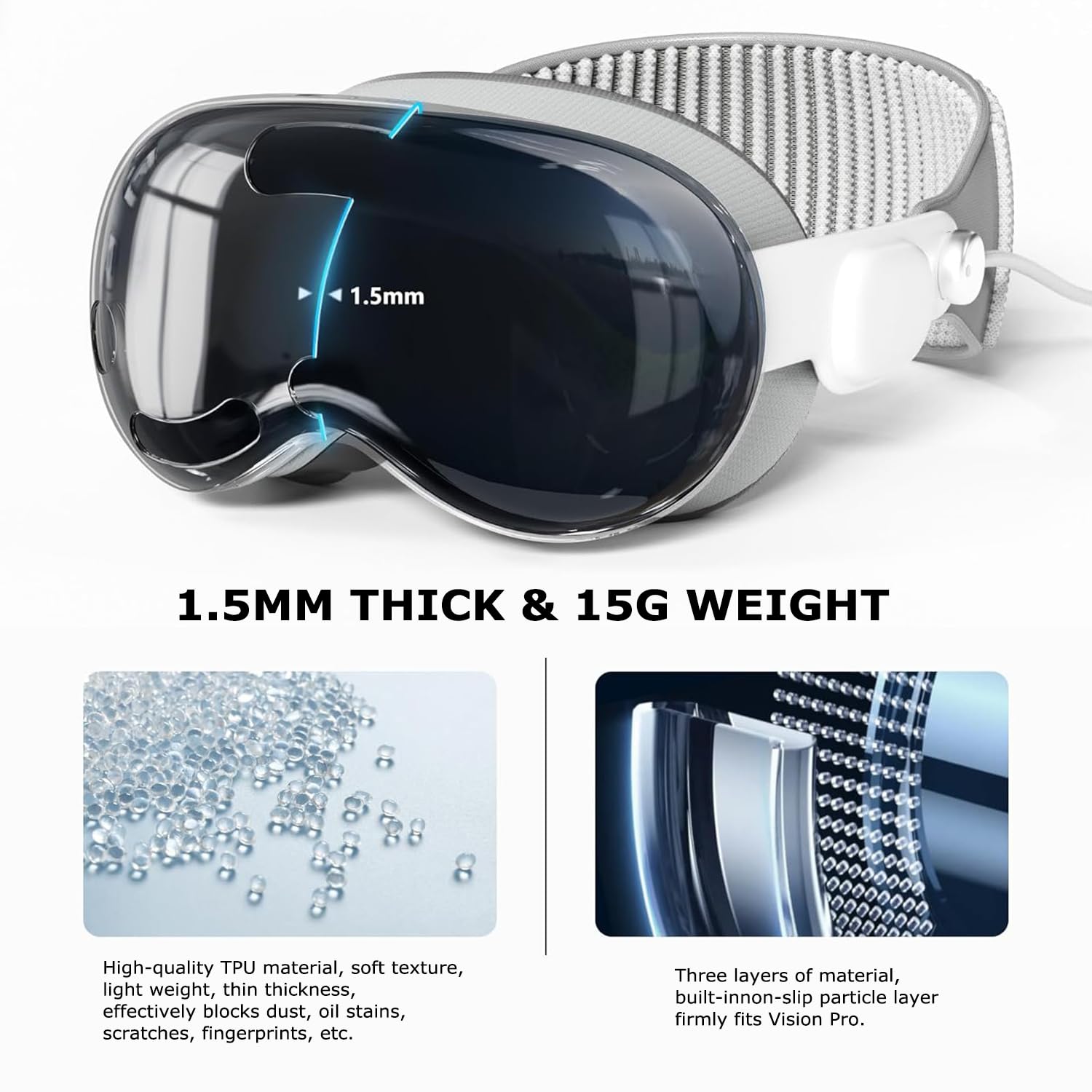 AUVSTAR Clear TPU Protective Case for Apple Vision Pro VR Headset 2024 - Slim Soft Transparent Cover for Vision Pro Helmet - Perfect for Travel, Gaming & VR Experiences