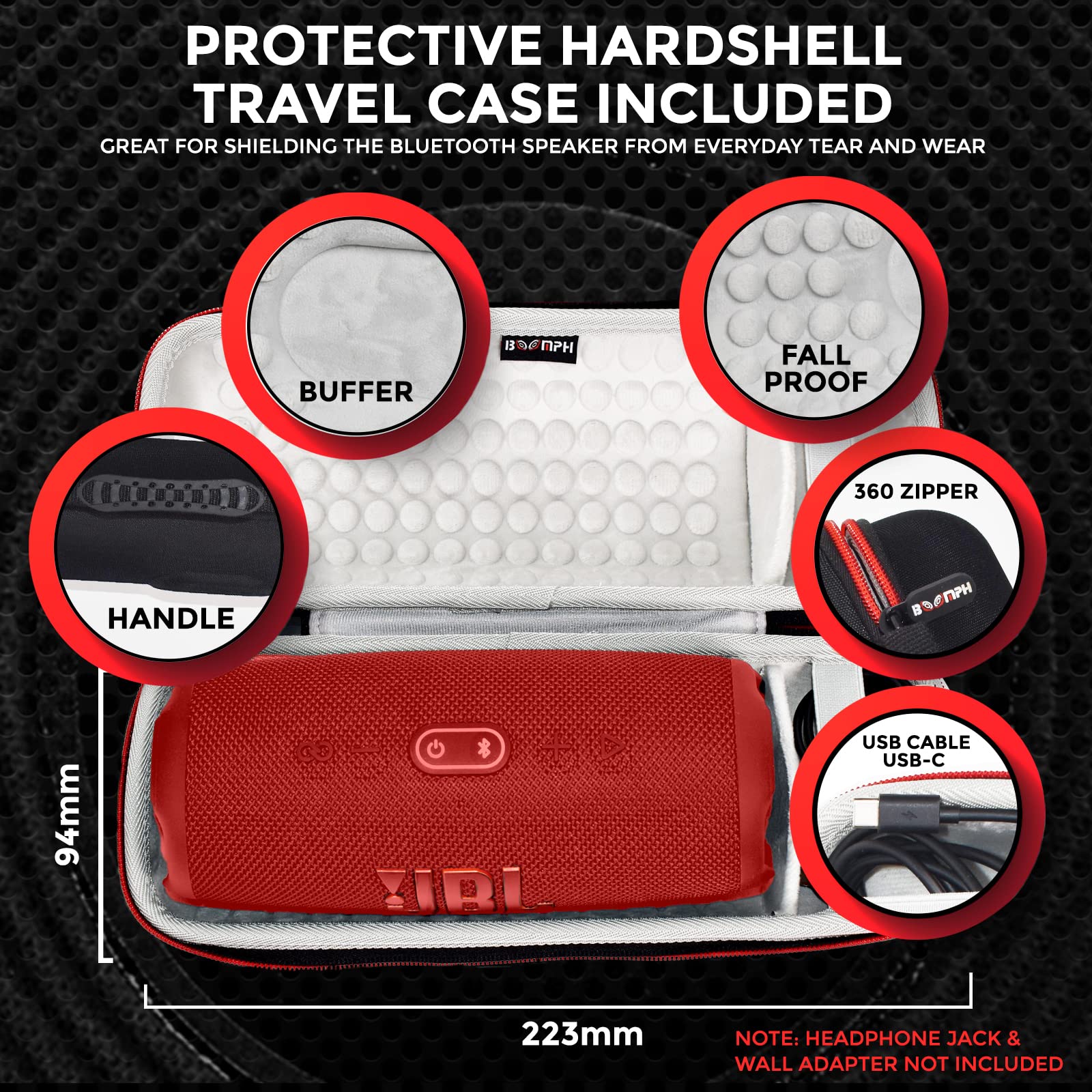 JBL Charge 5 Portable Waterproof Bluetooth Speaker with Hard Carrying Case - IP67 Waterproof, 20H Playtime, PartyBoost for Outdoor, Beach, Pool & Travel Use - Red Bundle