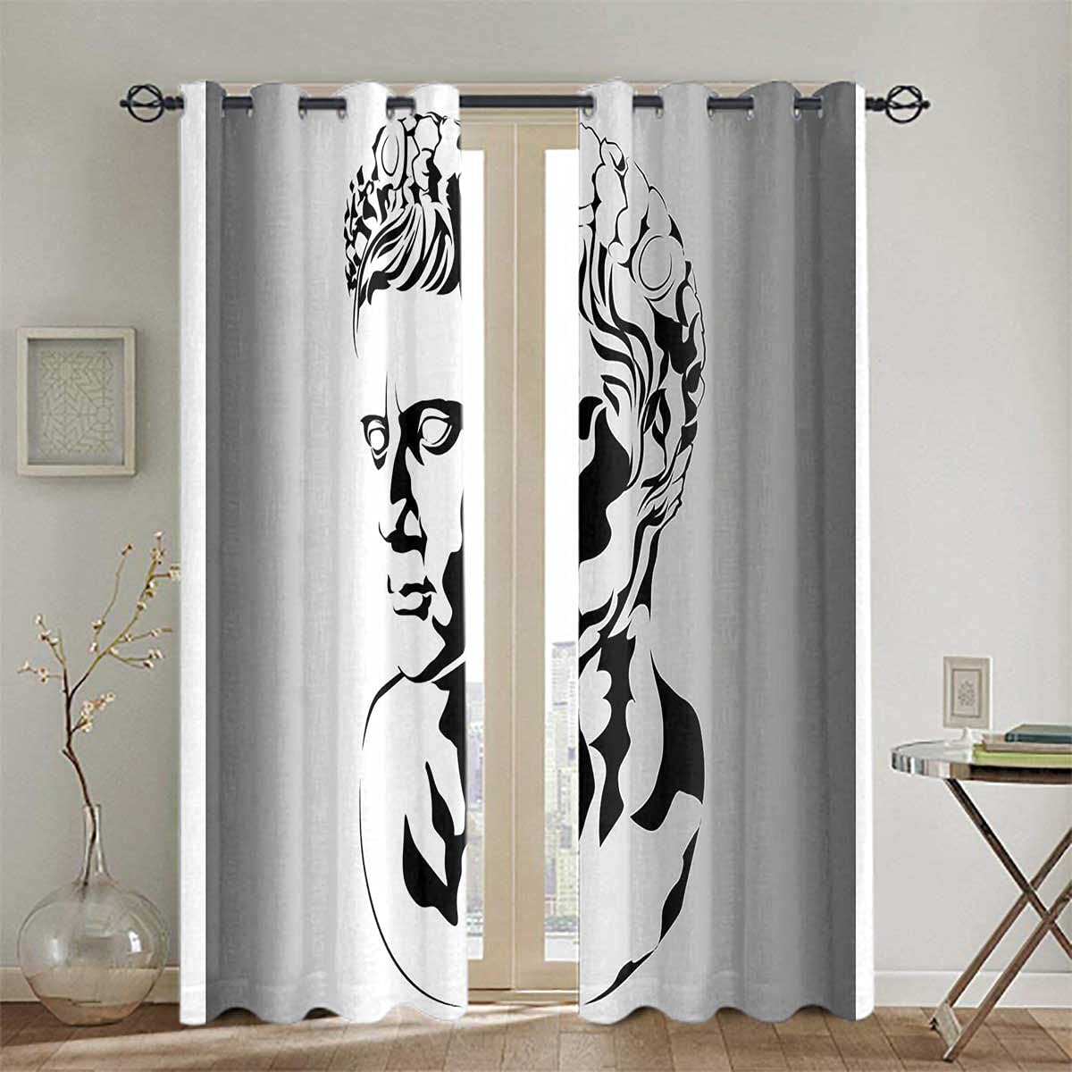 Blackout Curtains Set of 2 Panels - 55 x 63 Inch Window Drapes for Bedroom & Living Room with Augustus Art Graphic Design | Thermal Insulated Room Darkening Curtains for Better Sleep & Privacy