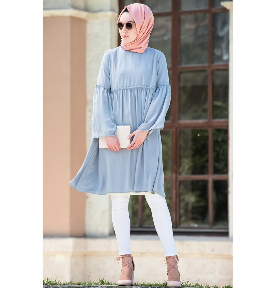 Abaci Modest Tunic TNK10956 Light Blue - Women's Flowy Casual Top for Summer, Beach & Everyday Wear