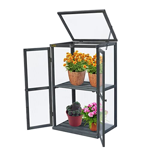 BIGTREE Wooden Cold Frame Greenhouse with Polycarbonate Panels - Indoor/Outdoor Raised Garden Bed for Flowers, Vegetables & Plants - Weatherproof Protection for Year-Round Gardening (Perfect for Backyard, Patio & Urban Farming)