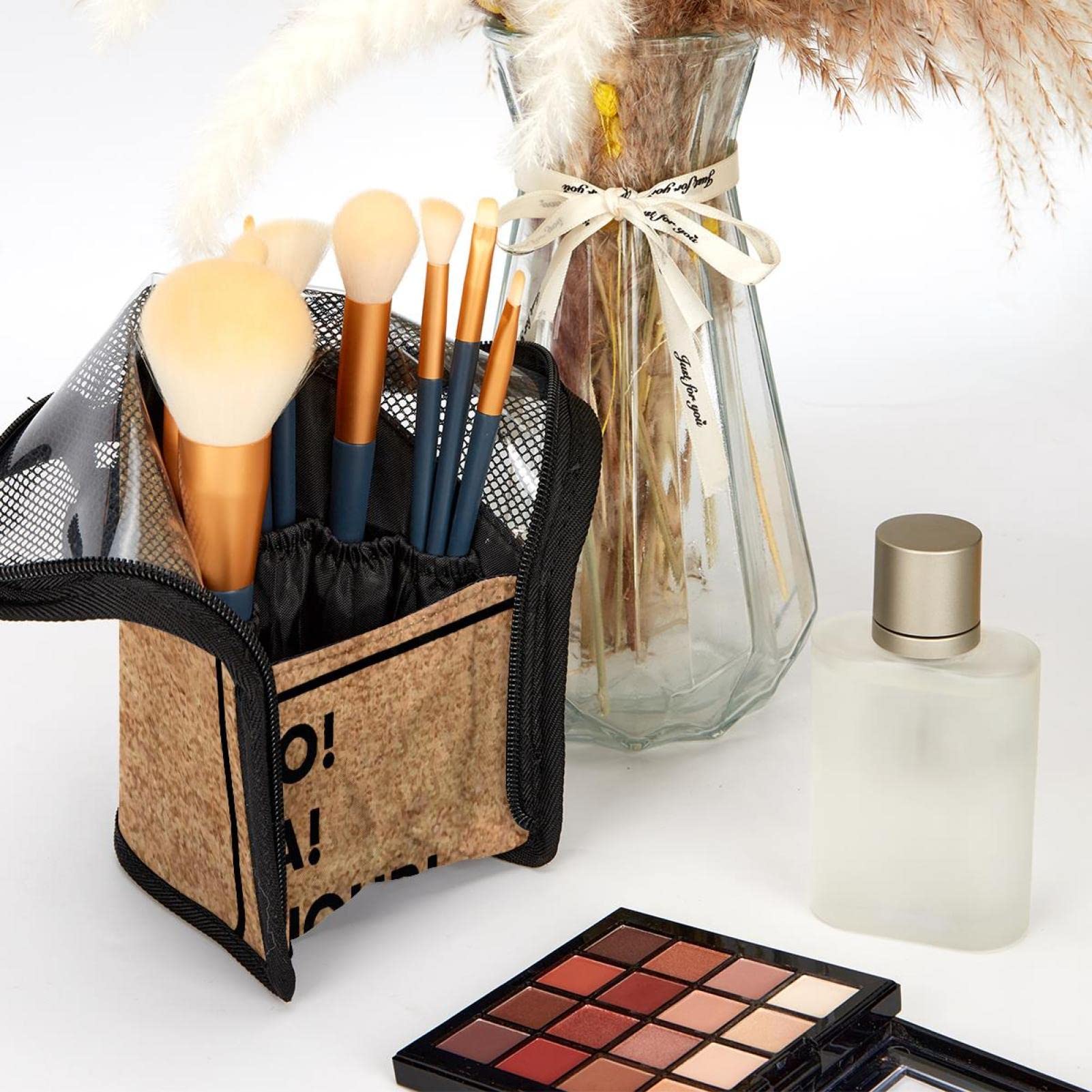 12-Piece Makeup Brush Organizer Bag with Hello in Different Languages - Portable Travel Cosmetic Brush Holder Case for Makeup Artists & On-the-Go Beauty Essentials