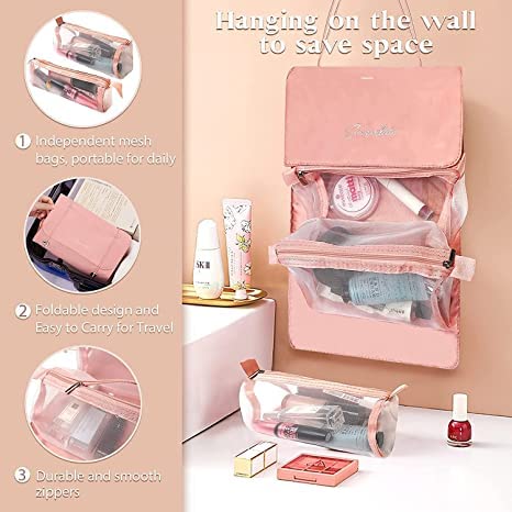 SQUICKLE 4-in-1 Foldable Travel Toiletry Bag for Women - Waterproof Cosmetic & Makeup Organizer Pouch - Perfect for Vacation, Gym, Camping & Business Trips