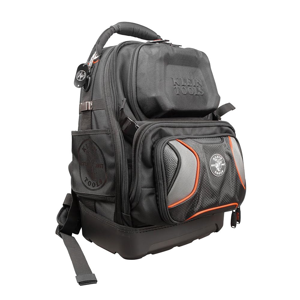 **Klein Tools 55485 Electrician Backpack - Heavy Duty Tool Bag with 48 Pockets, Waterproof Bottom & Removable Tool Carrier - Perfect for Electricians, Contractors & DIY Enthusiasts**    *(Ideal for organizing hand tools, power tools, and accessories on job sites, workshops, or home projects.)*