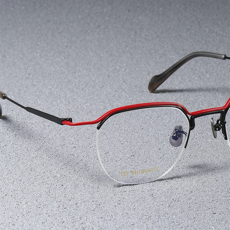 Stylish Unisex Black Semi-Rimless Square Titanium Acetate Eyeglasses B0036 - Perfect for Work, Reading & Fashion Accessories