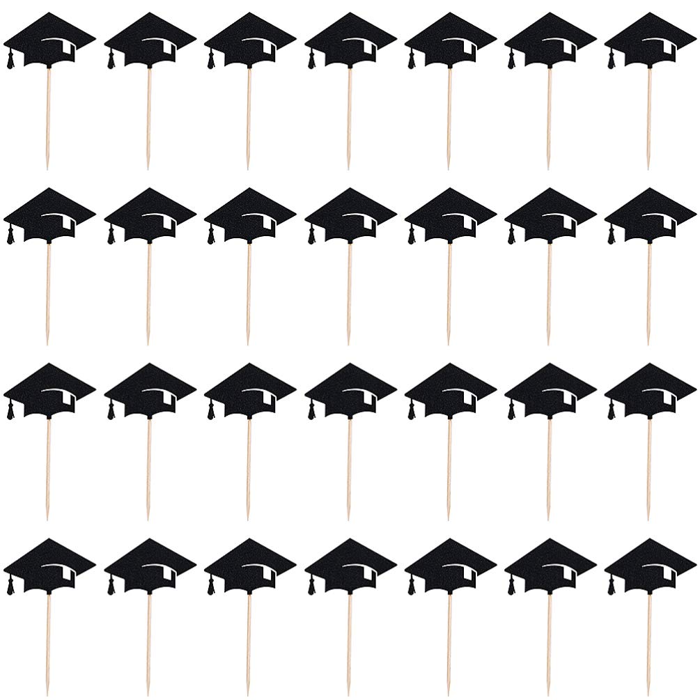 Amosfun 48pcs Graduation Cake Toppers - Edible Grad Cap Decorations for Graduation Party, Birthday, Celebration | Perfect for Cupcakes, Cakes, Desserts