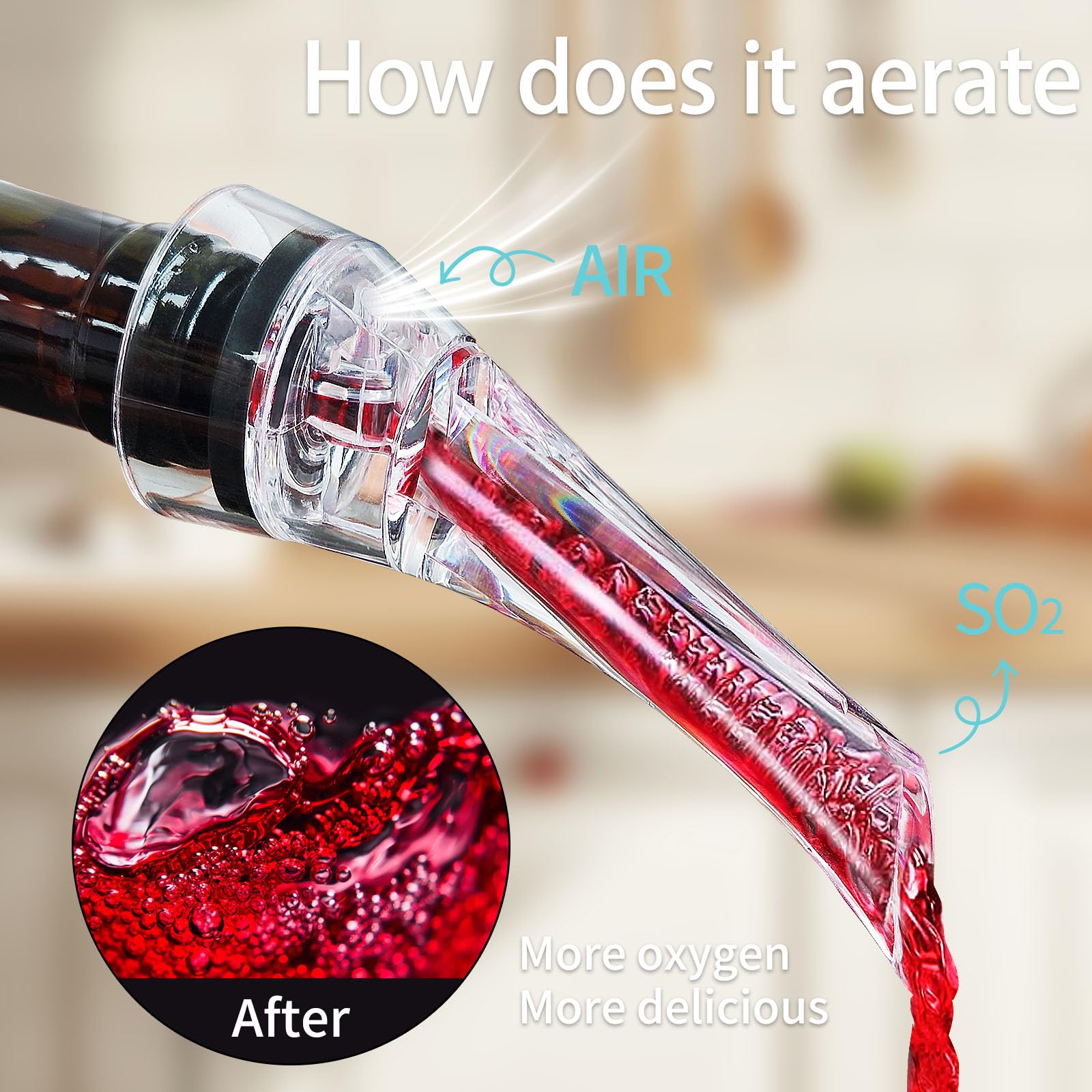 Premium Wine Aerator Pourer Spout - Enhances Flavor with Rich Bubbles, No-Drip Design - Professional Quality Decanter for Red & White Wines - Perfect Gift for Wine Lovers - Ideal for Dinner Parties, Wine Tastings & Romantic Evenings